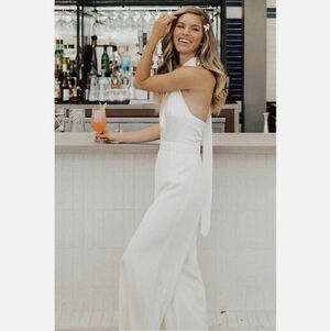 BHLDN Jill Stuart Tara Tie-Back Halter Neck Jumpsuit P2P 16 in.